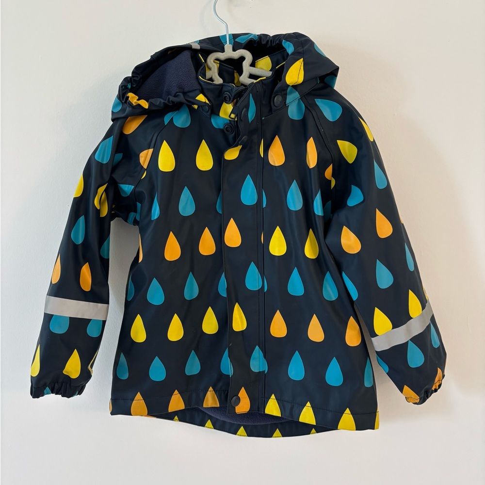 Kids Raincoat with Blue and Yellow Raindrop Pattern